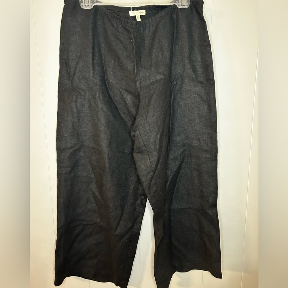 Black Linen Side Zip Wide Crop Pant